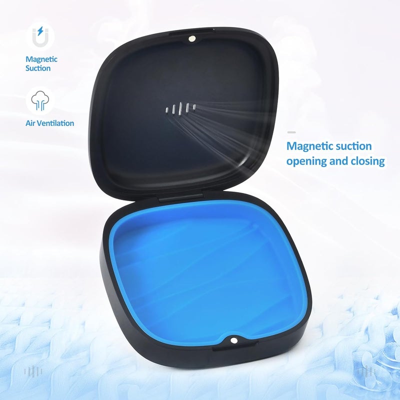 Gaboolo Store Retainer Case Slim Aligner Case with Vent Holes Removable Inner Tray Silicone for Easy Cleaning (1Pack Black Blue) - Image 5